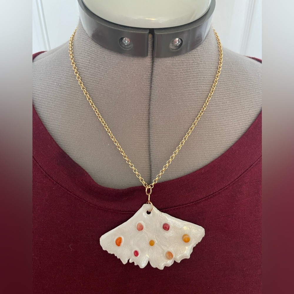 Ginkgo Biloba natural leaf Necklace with gold chain!